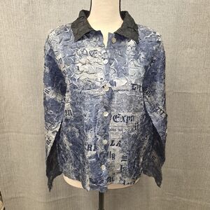 Like New Pleats Collection Crinkle Newspaper Print Reversible Jacket